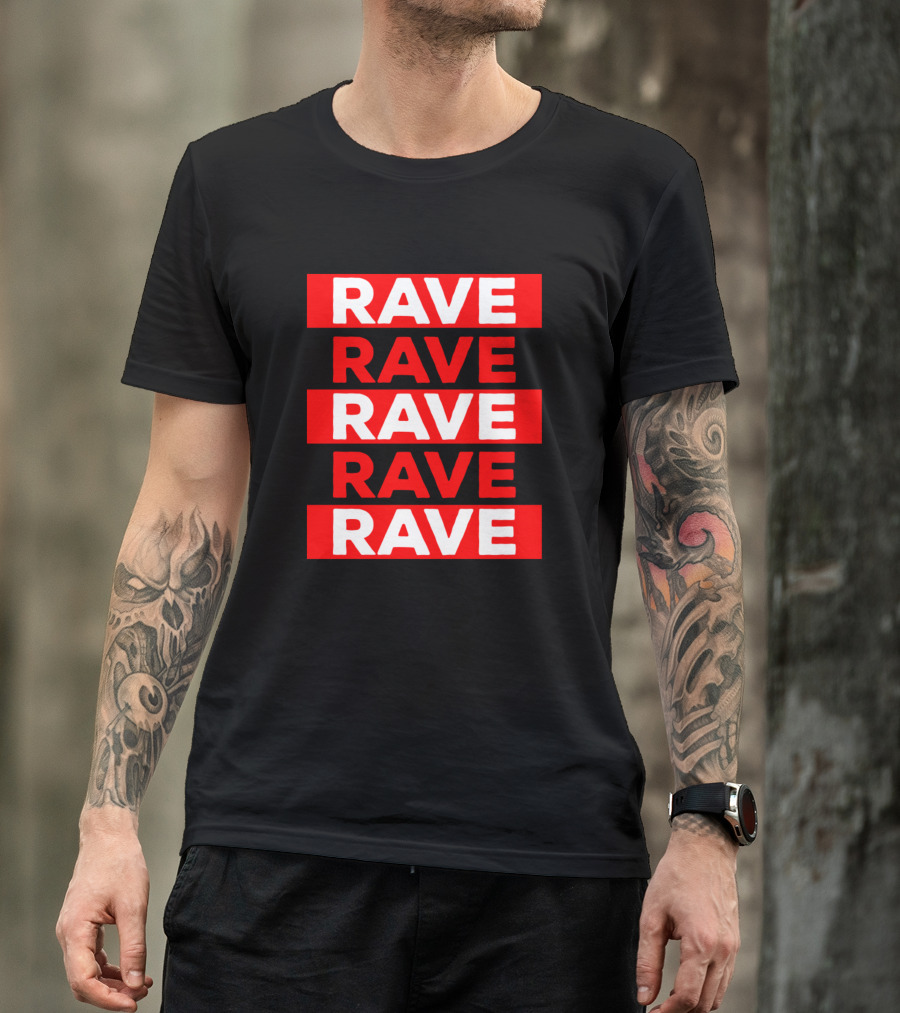 Rave Party Repeated Bold Red Techno Trance Hardstyle T-Shirt