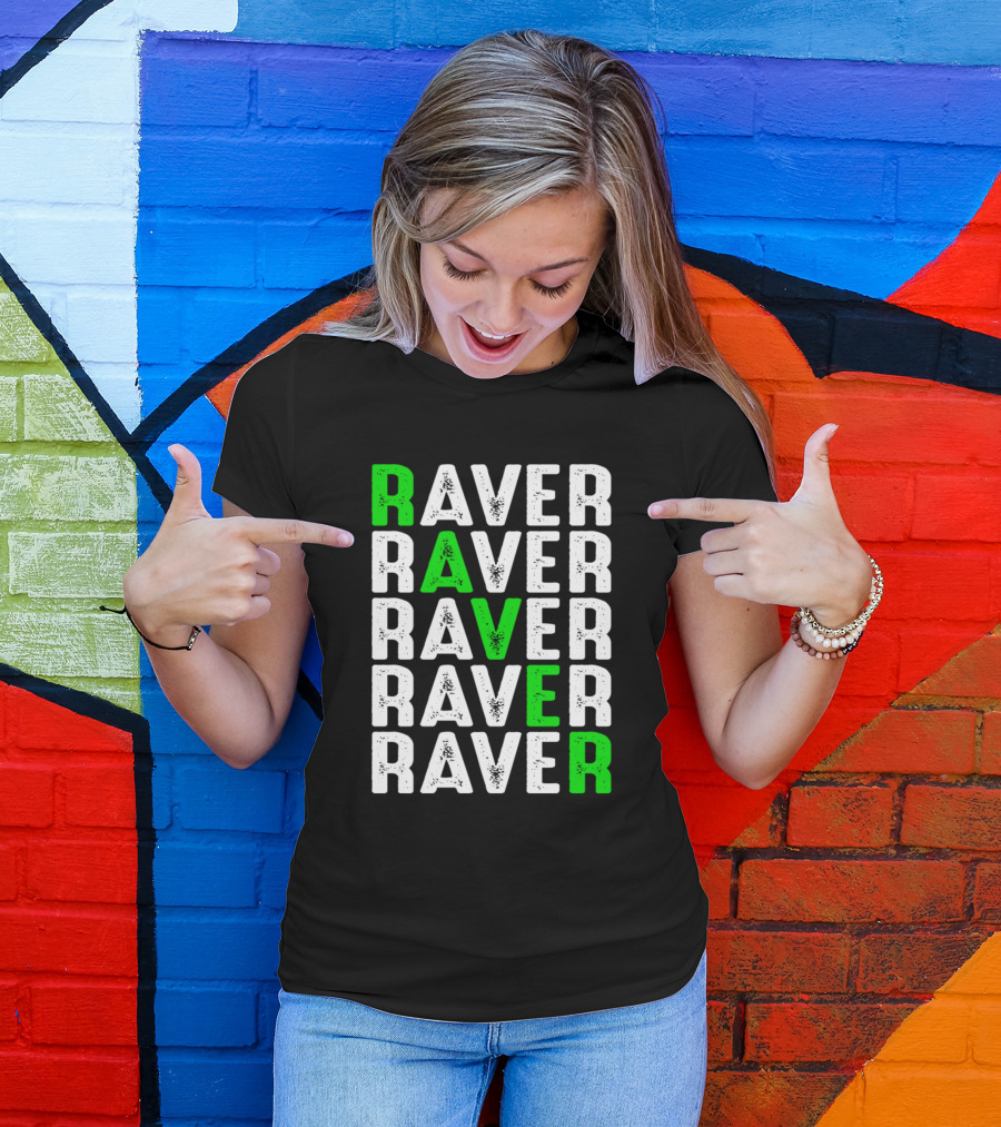 Raver Vintage Trance Rave Techno Electro Repeated Typography T-Shirt
