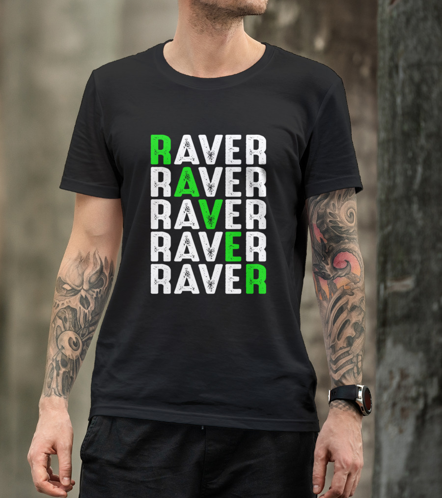 Raver Vintage Trance Rave Techno Electro Repeated Typography T-Shirt
