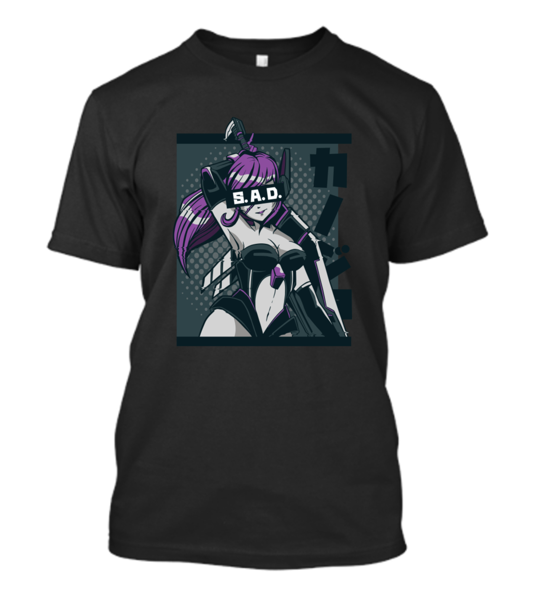 S.A.D. Japanese Anime Girl With Sword And Purple Hair T-Shirt