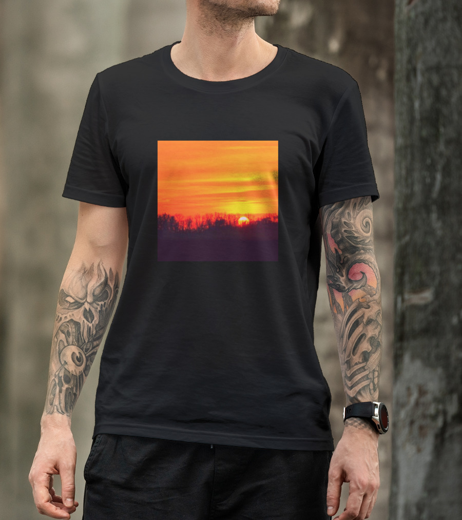 Sunset Over Forest Horizon With Vibrant Orange Sky T-Shirt