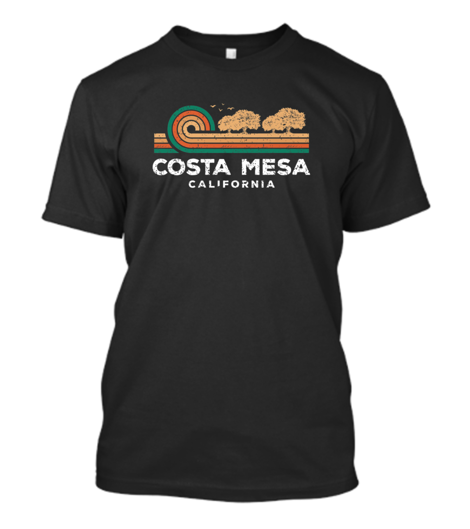 Vintage Costa Mesa Sunset California Souvenir Prem Retro Trees And Waves T-Shirt
