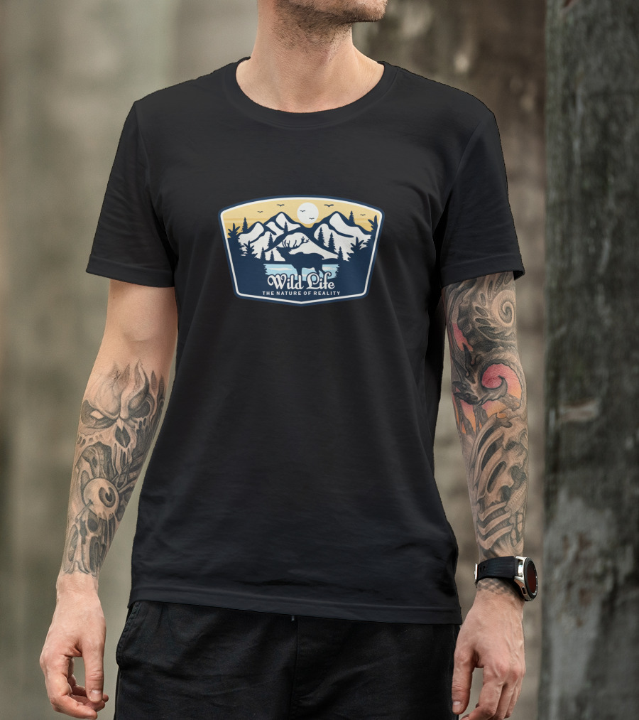 Wild Life The Nature Of Reality Mountains Moon Bear Forest Scene T-Shirt