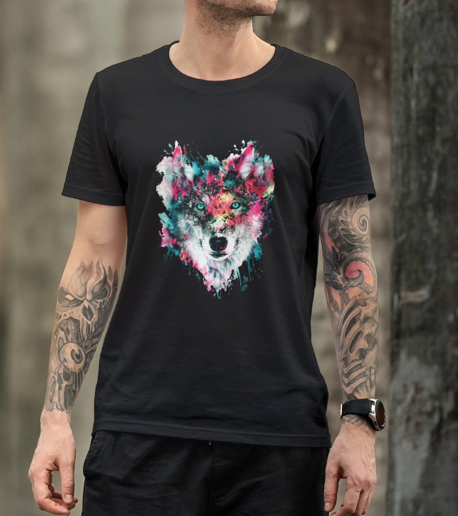 Wolf Vibrant Watercolor Splatter T-Shirt