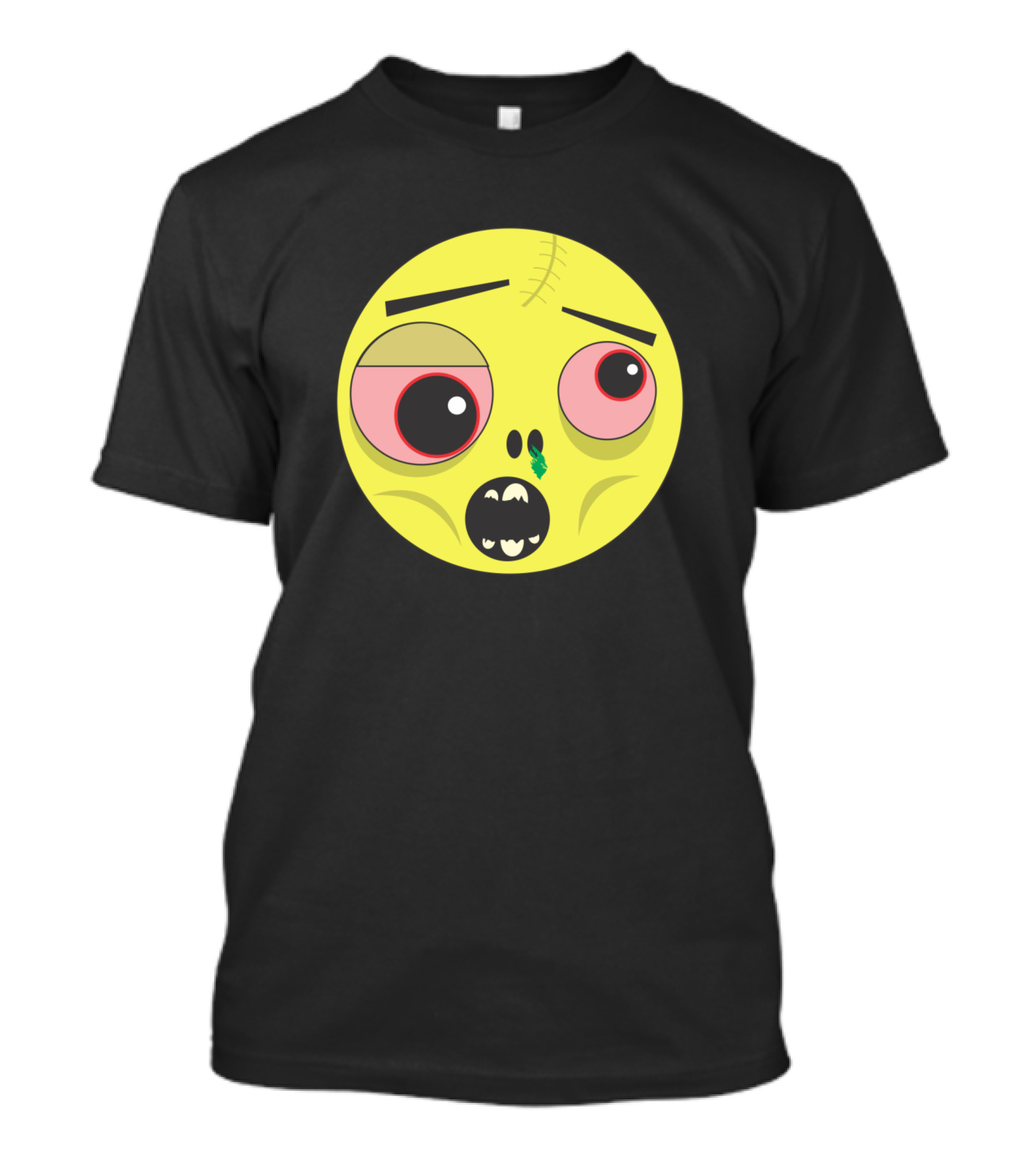 Zombie Emoji Cartoon Face With Stitches And Bloodshot Eyes T-Shirt
