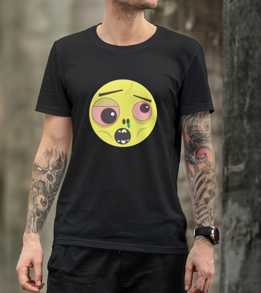 Zombie Emoji Cartoon Face With Stitches And Bloodshot Eyes T-Shirt