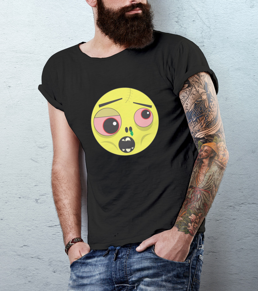 Zombie Emoji Cartoon Face With Stitches And Bloodshot Eyes T-Shirt