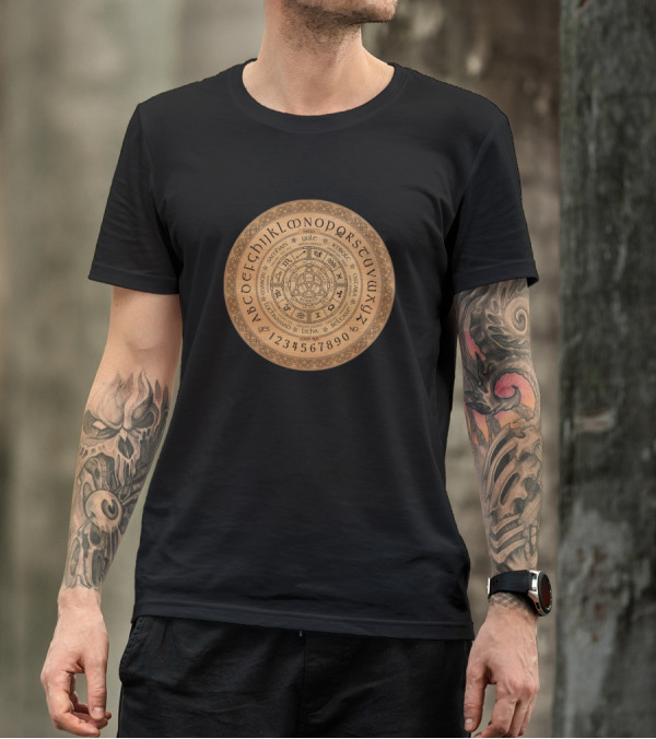Celtic Astrological Zodiac Wheel Wooden Spirit Board With Alphabet And Numbers T-Shirt