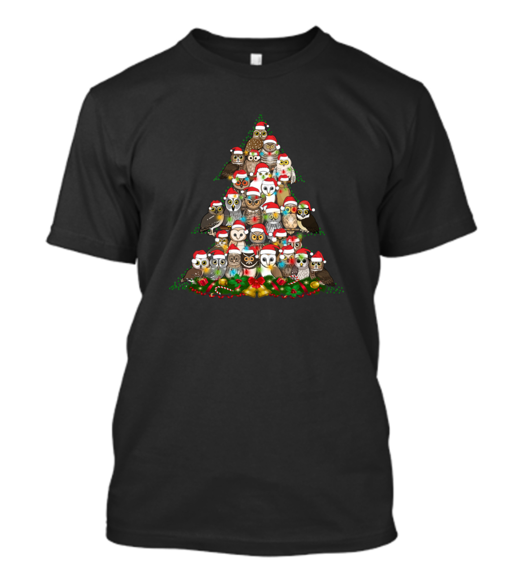 Christmas Tree Owls Santa Hat Festive Holiday T-Shirt
