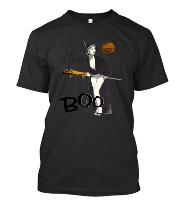 Boo Witch Pin Up Happy Halloween Pumpkin T-Shirt