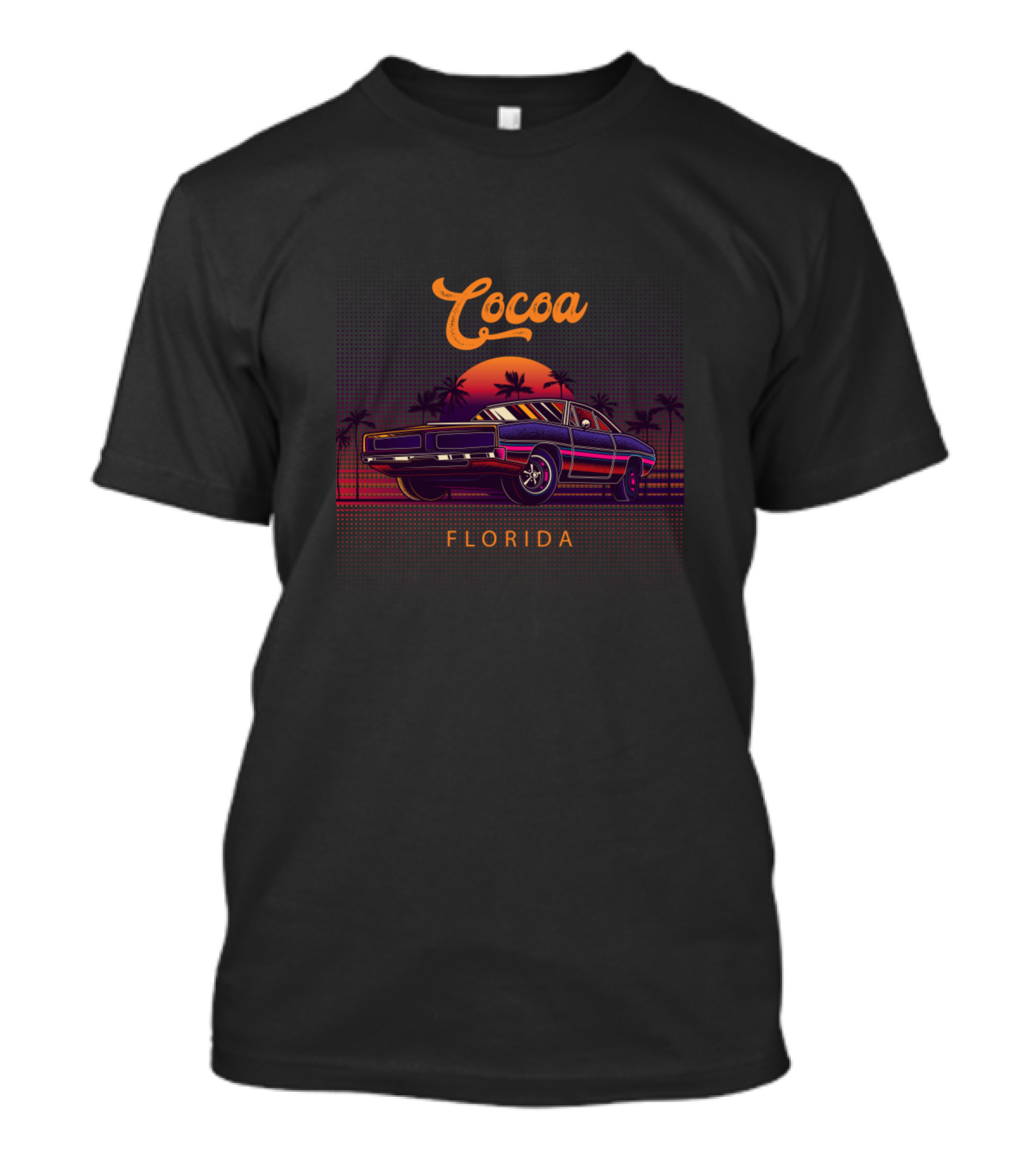 Cocoa Florida Vintage Muscle Cars Sunset Palm Trees Retro Scene T-Shirt