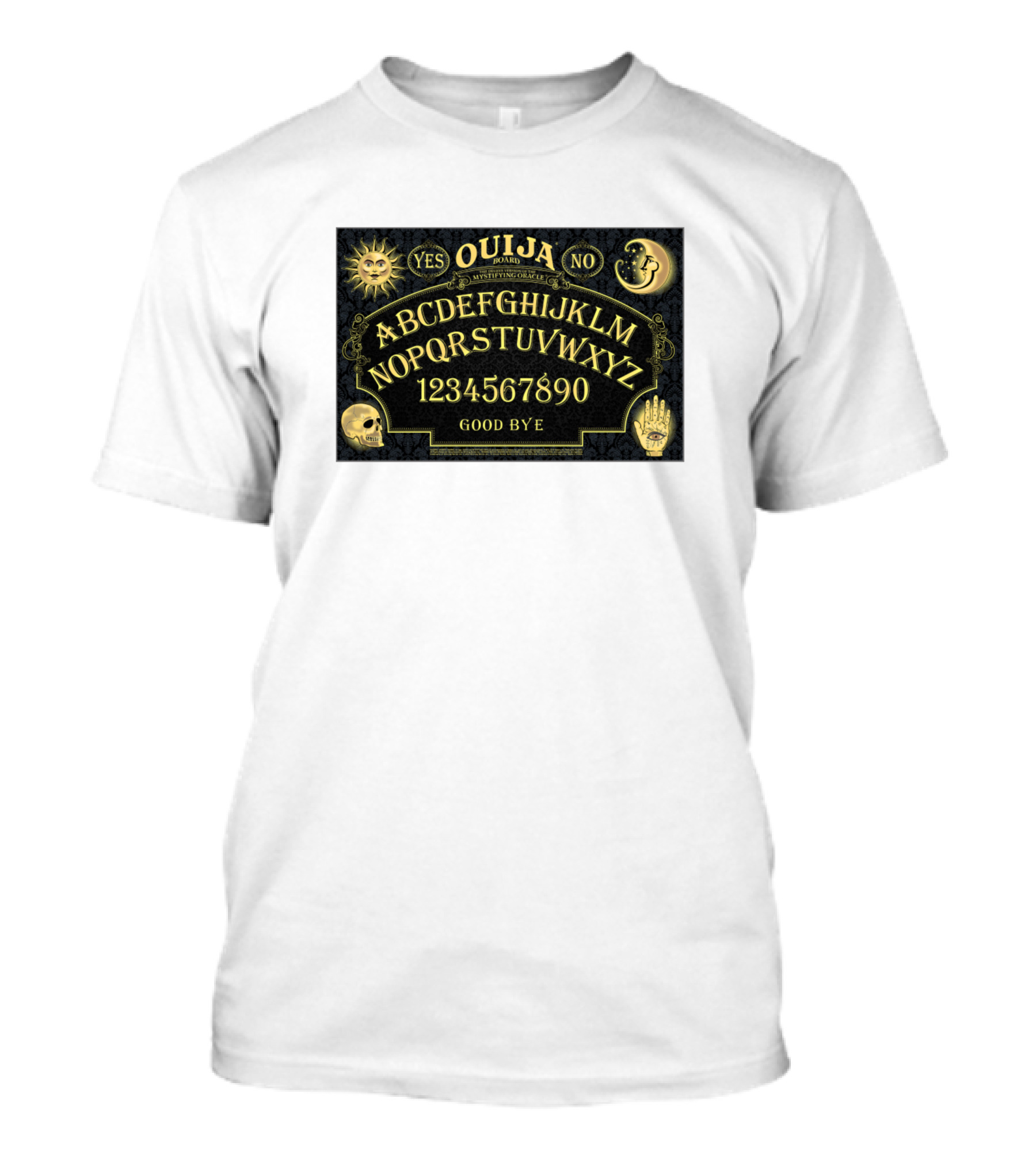 Ouija Board Sun Moon Skull Hand Goodbye 70s Deluxe T-Shirt