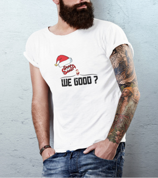 Dear Santa We Good Santa Hat And Question Mark Christmas Query T-Shirt