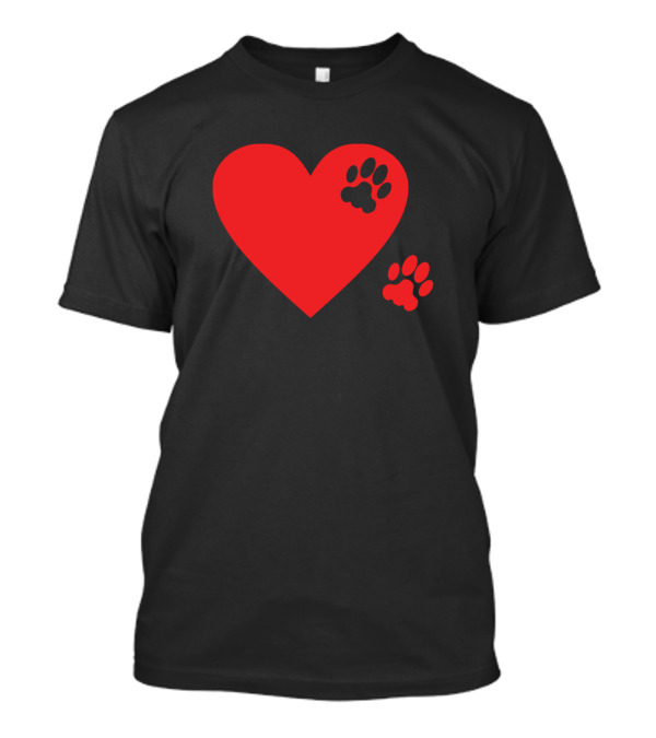 Dog Paw Red Heart Icon With Double Paws T-Shirt
