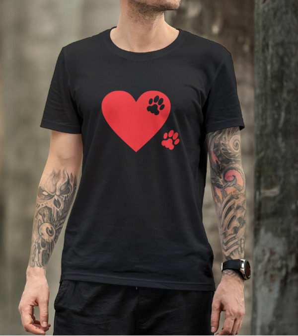 Dog Paw Red Heart Icon With Double Paws T-Shirt