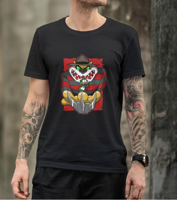 Eddy Cougar Freddy Krueger Mashup Cartoon Villain Claw Nightmare T-Shirt