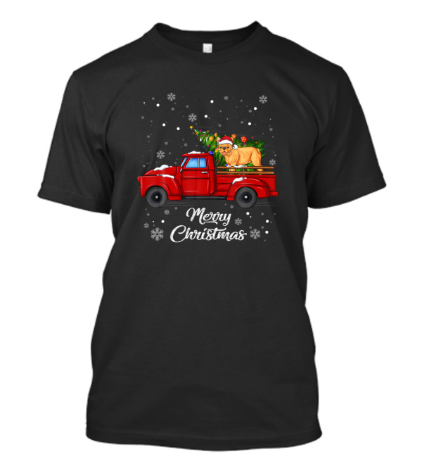 Merry Christmas French Bulldog Santa Hat Riding Red Truck With Christmas Tree T-Shirt
