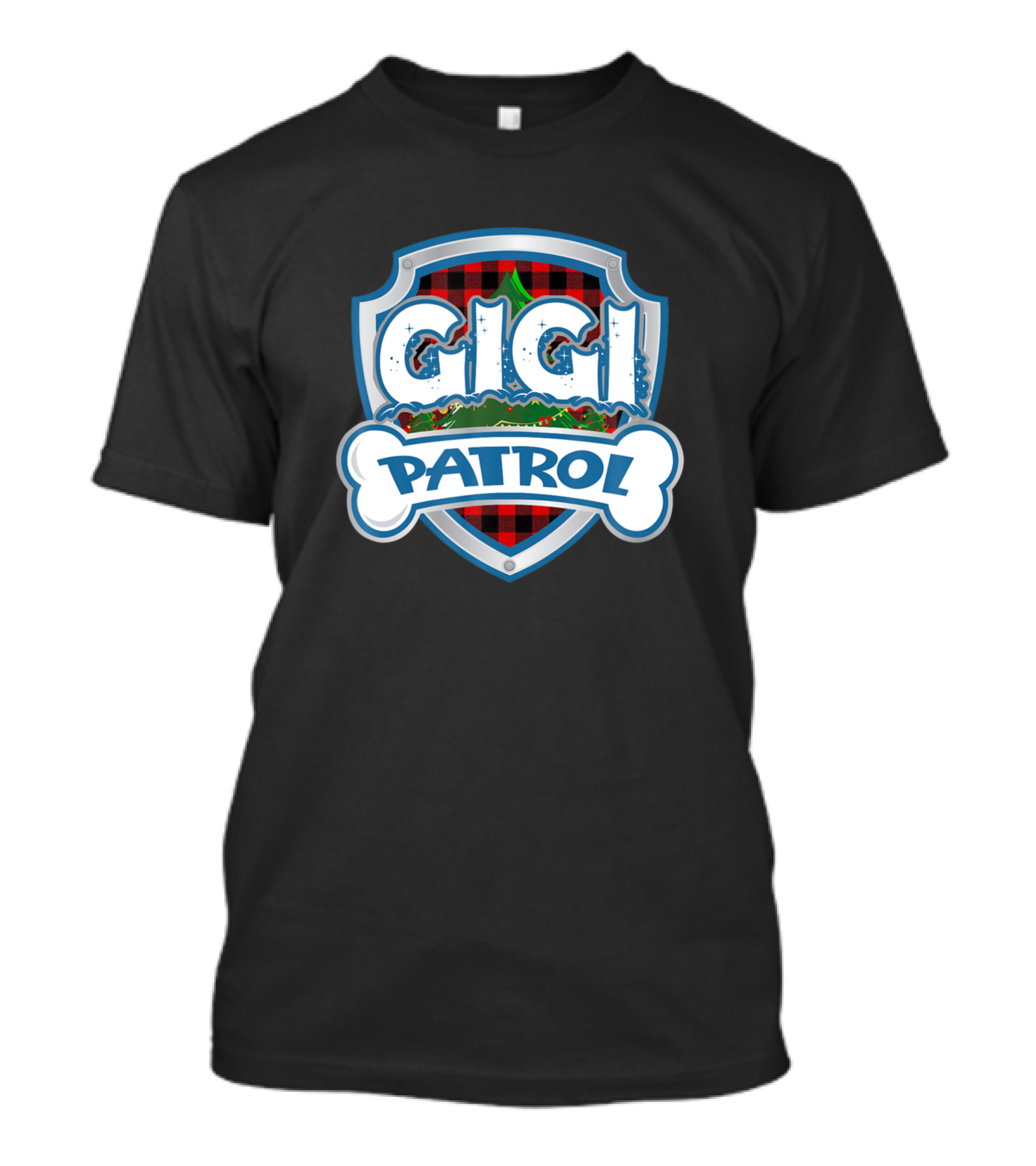 Gigi Patrol Christmas Dog Plaid Badge T-Shirt