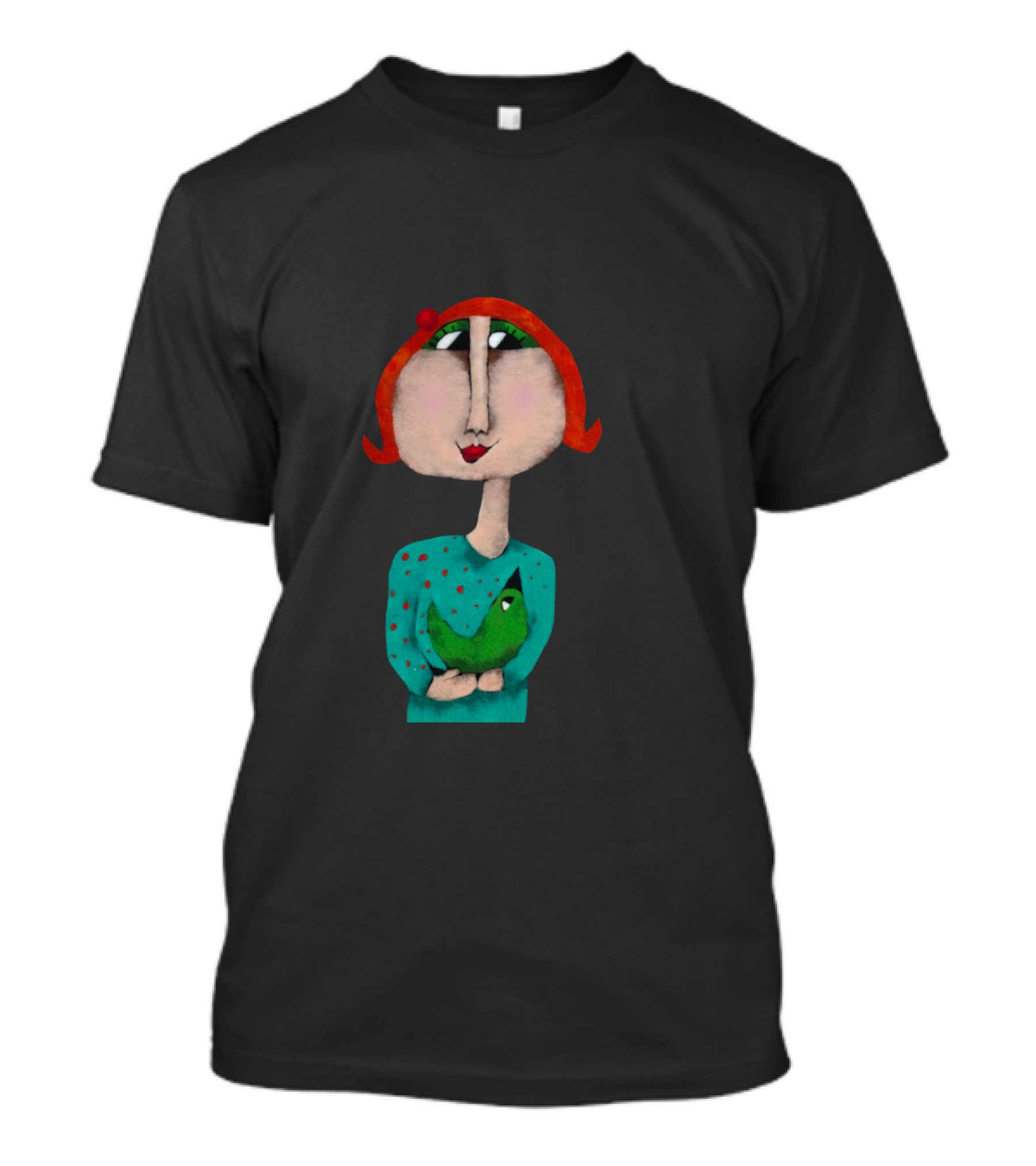 Goldie And Emerald Bird Girl Holding Green Bird T-Shirt