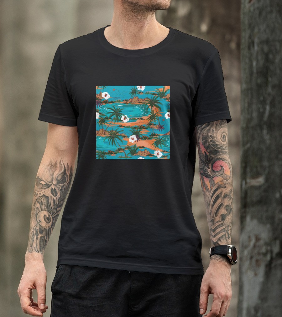 Hawaiian Island Tropical Hibiscus And Palm Paradise T-Shirt