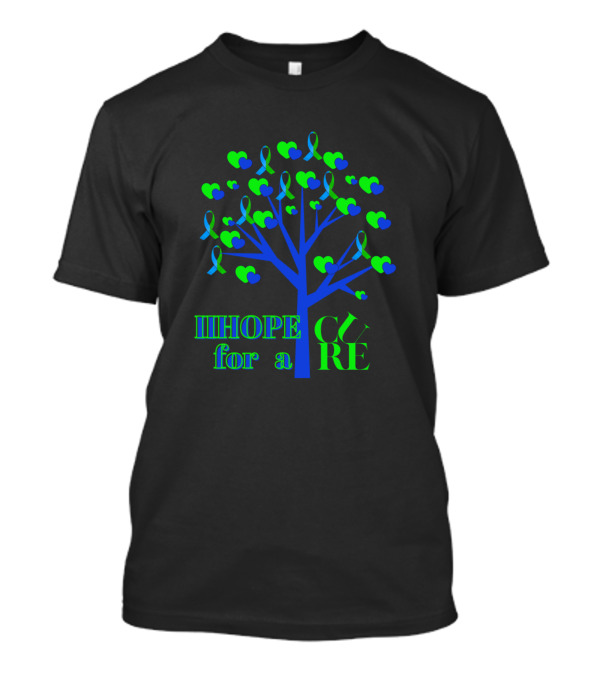 IIH Awareness Hope For A Cure Tree With Blue And Green Ribbons And Hearts T-Shirt