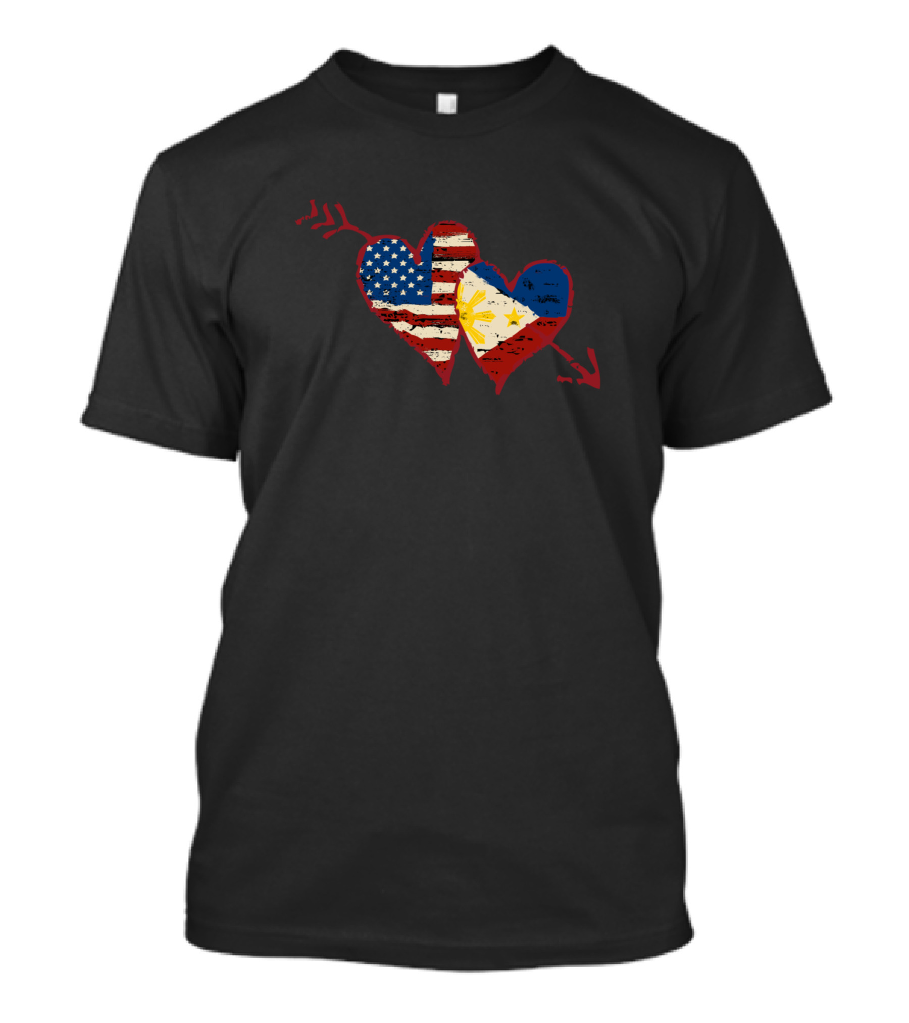 I Love My Pinay Wife Filipina Philippines Pride American Flag Heart And Filipino Flag Heart T-Shirt
