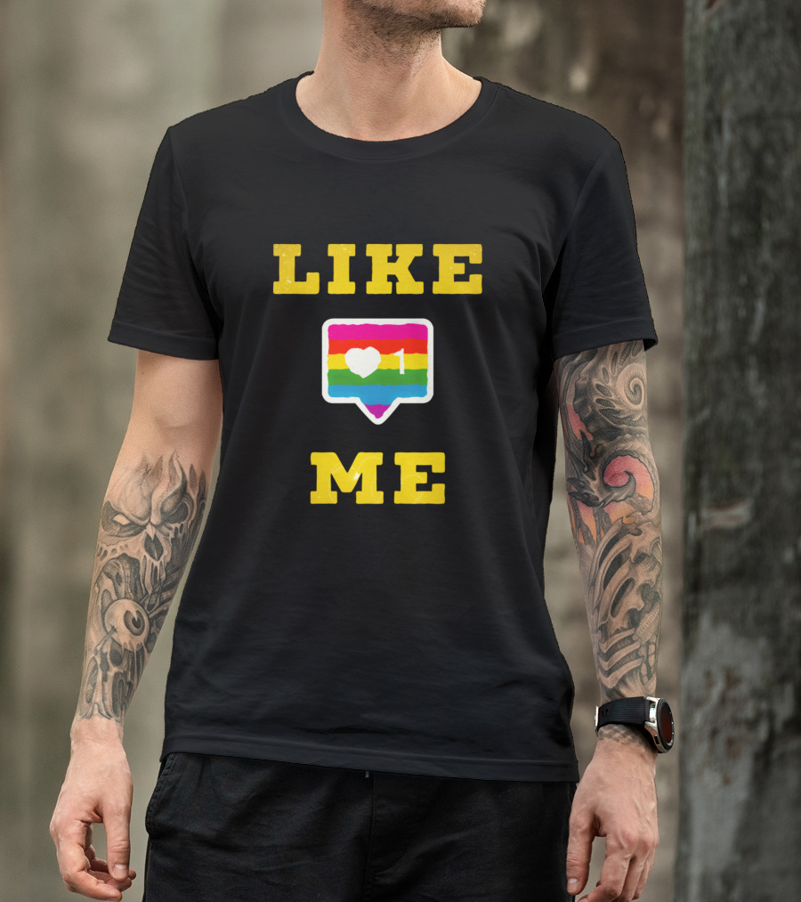 LIKE ME Social Media Heart Icon Rainbow Stripes T-Shirt