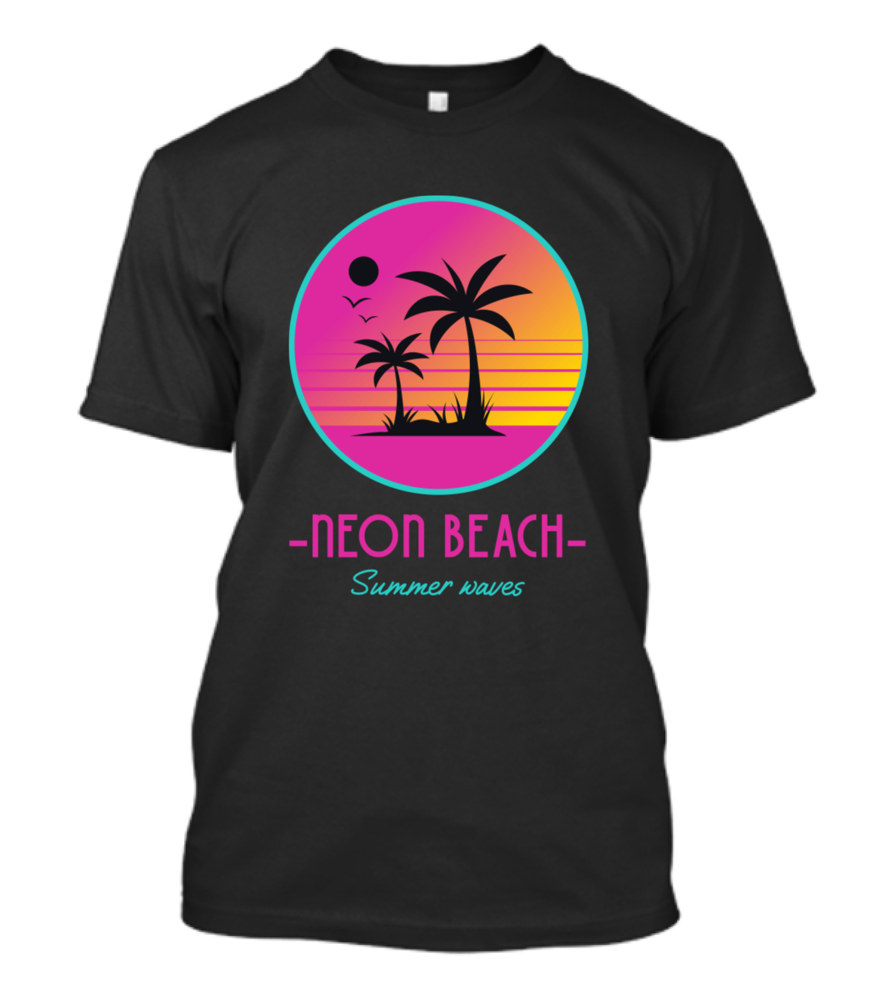 Neon Beach Summer Waves Palm Sunset T-Shirt