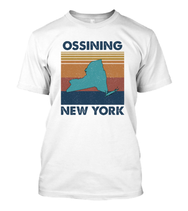 Ossining New York Vintage State Outline Retro Stripes T-Shirt