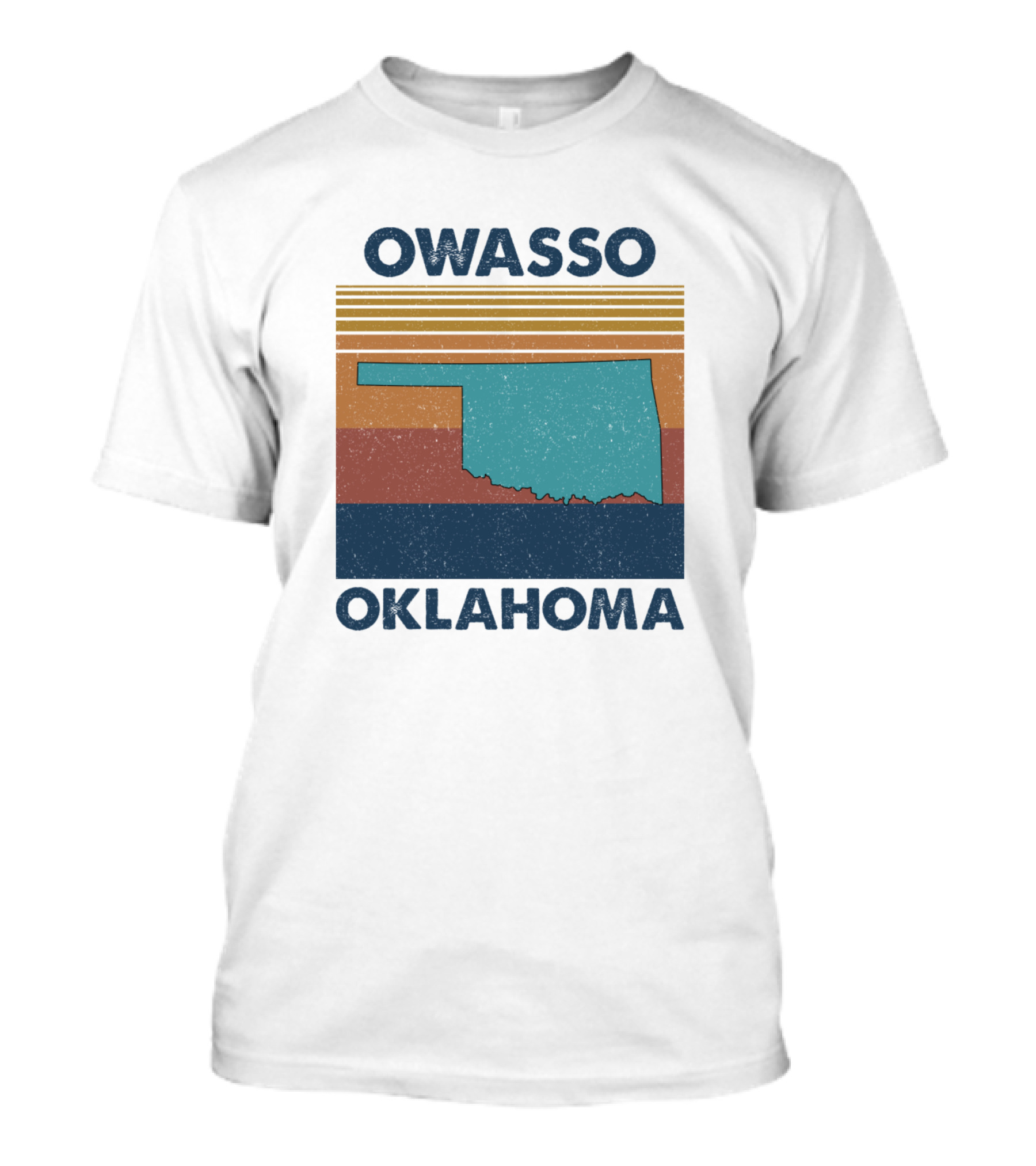 Owasso Oklahoma Retro State Map Vintage Stripes T-Shirt