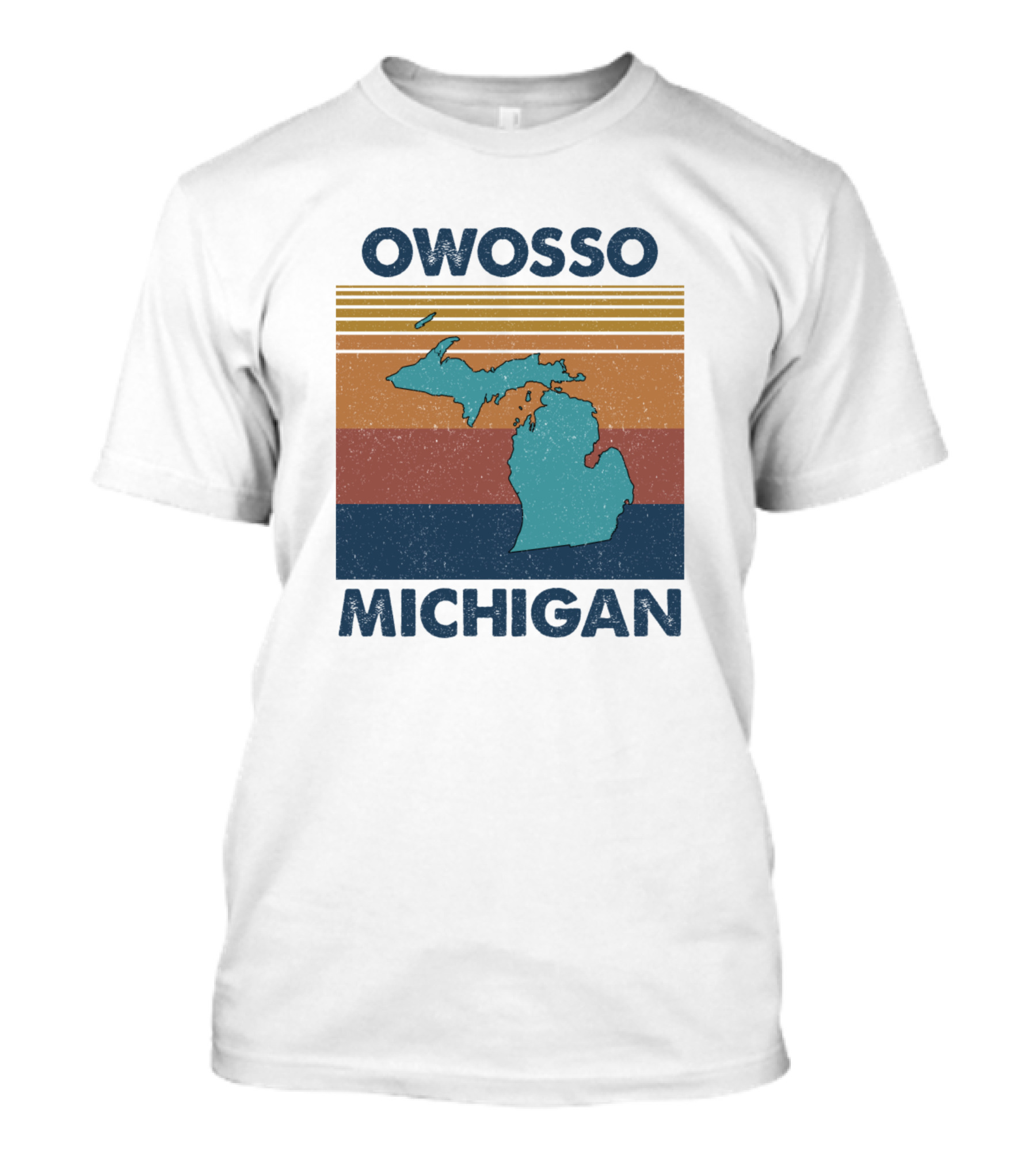 OWOSSO MICHIGAN Vintage Michigan Map Retro Stripes T-Shirt