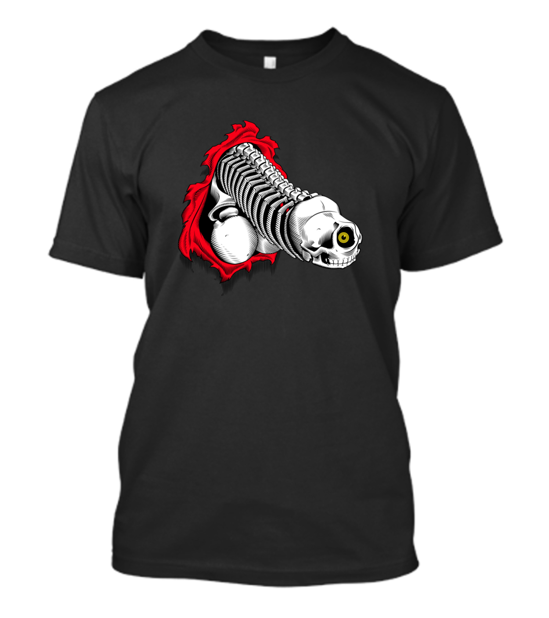Pants Ripper Skeleton Spine On Black With Red Tear T-Shirt