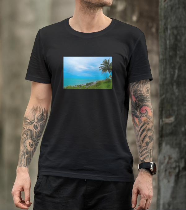 Quiet Beach Scene With Coconut Tree And Ocean View T-Shirt