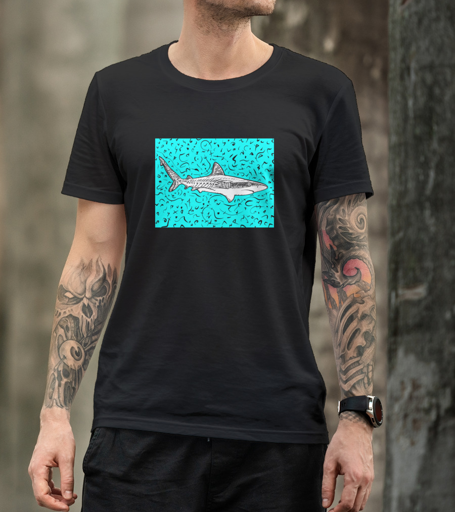 Shark Ink On Turquoise T-Shirt