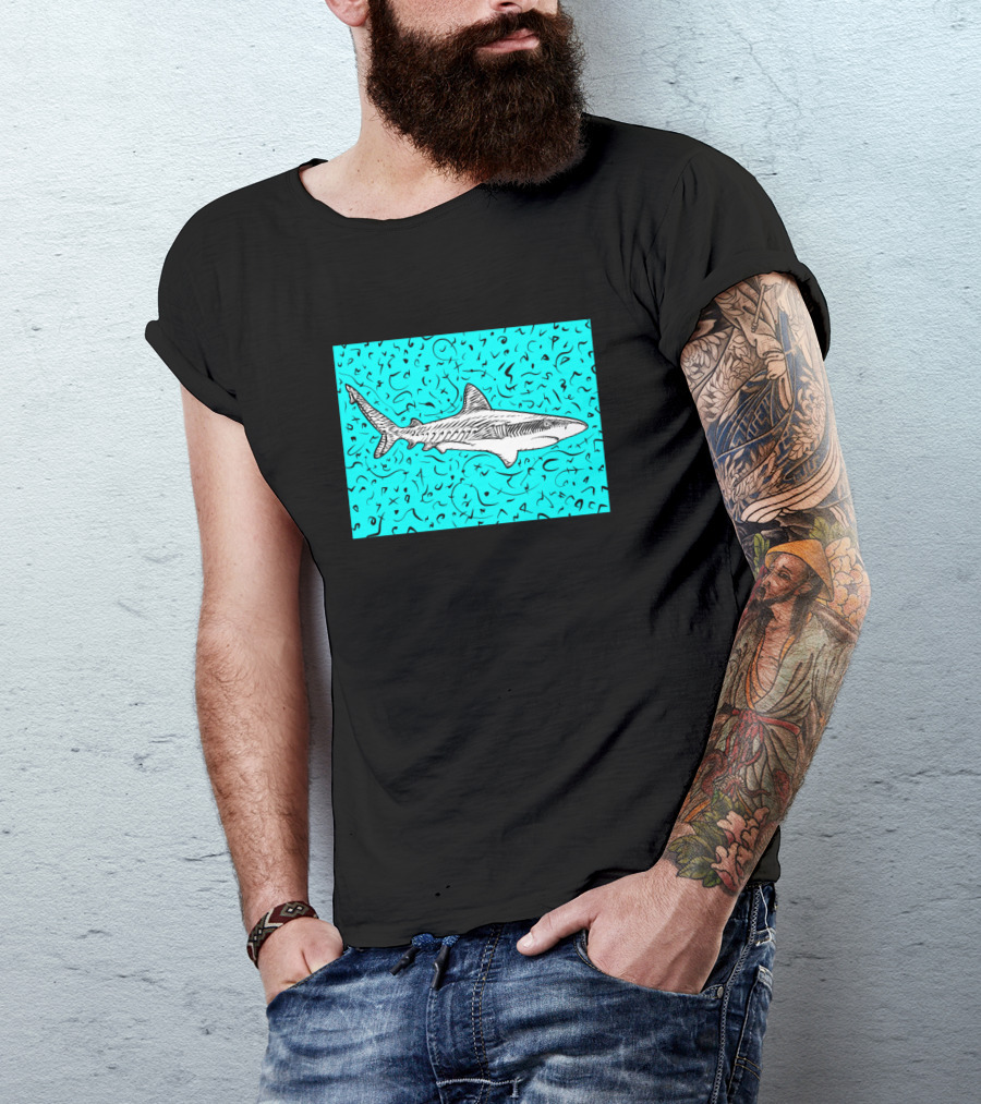 Shark Ink On Turquoise T-Shirt