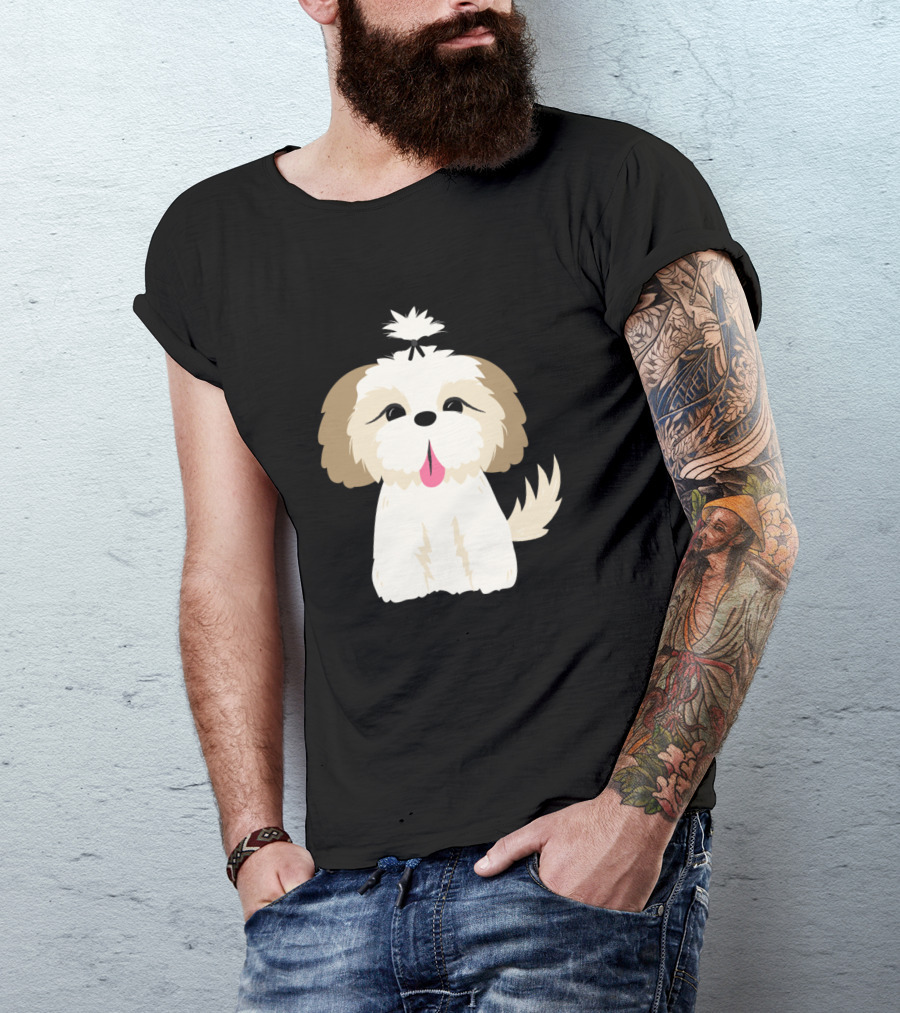 Shih Tzu Dog With Pom-Pom Tail And Bow T-Shirt