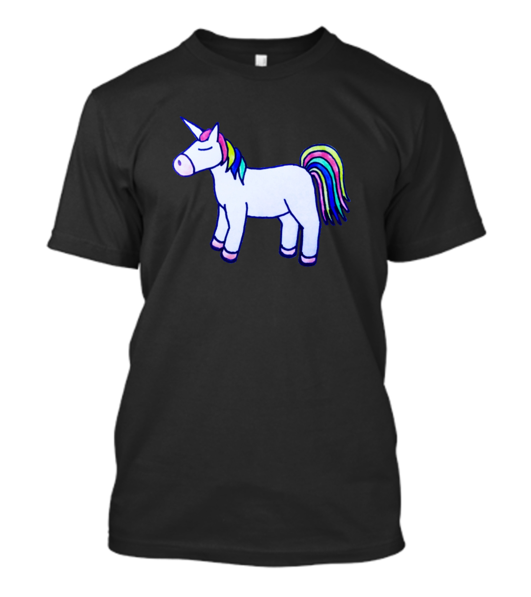 Sleepy Unicorn With Rainbow Mane And Tail T-Shirt