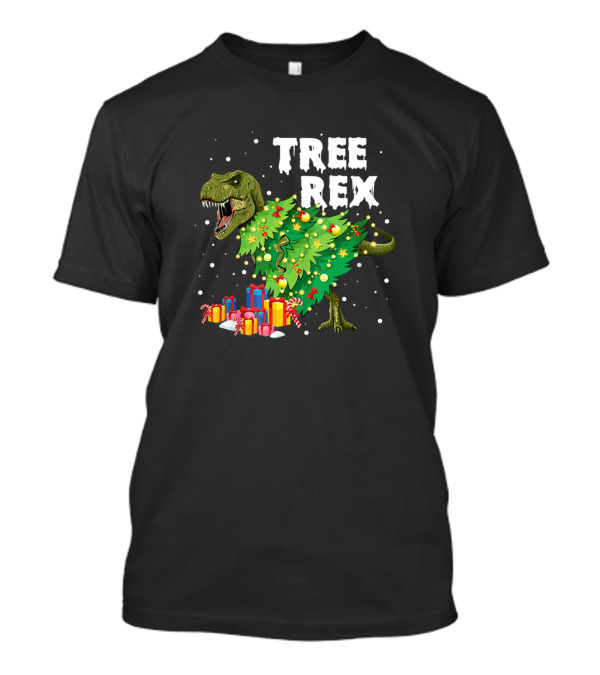 Tree Rex Dinosaur Christmas Tree With Presents And Candy Canes T-Shirt