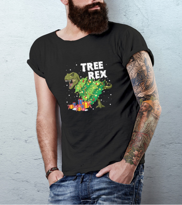 Tree Rex Dinosaur Christmas Tree With Presents And Candy Canes T-Shirt