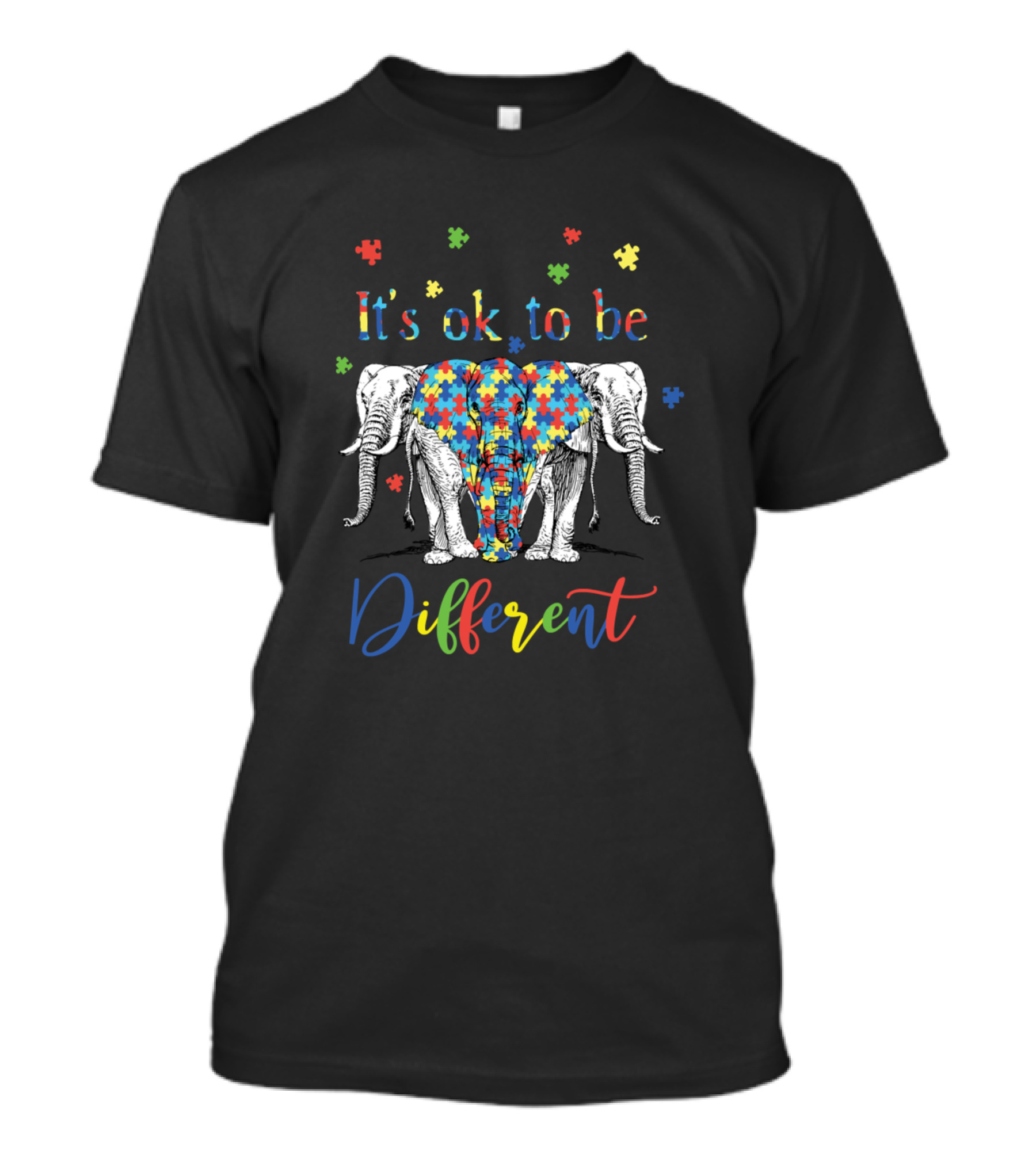 It's Ok To Be Different Autism Puzzle Piece Elephants T-Shirt