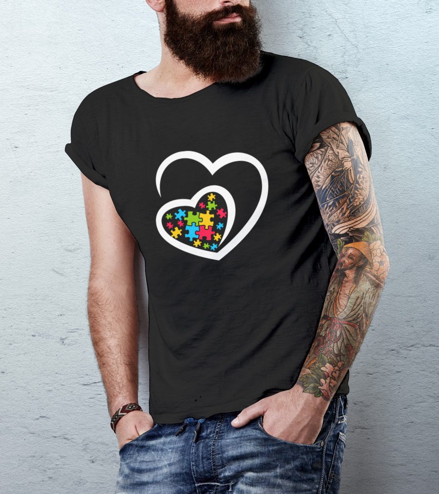 Puzzle Piece Heart Ribbon Autism Awareness Love T-Shirt