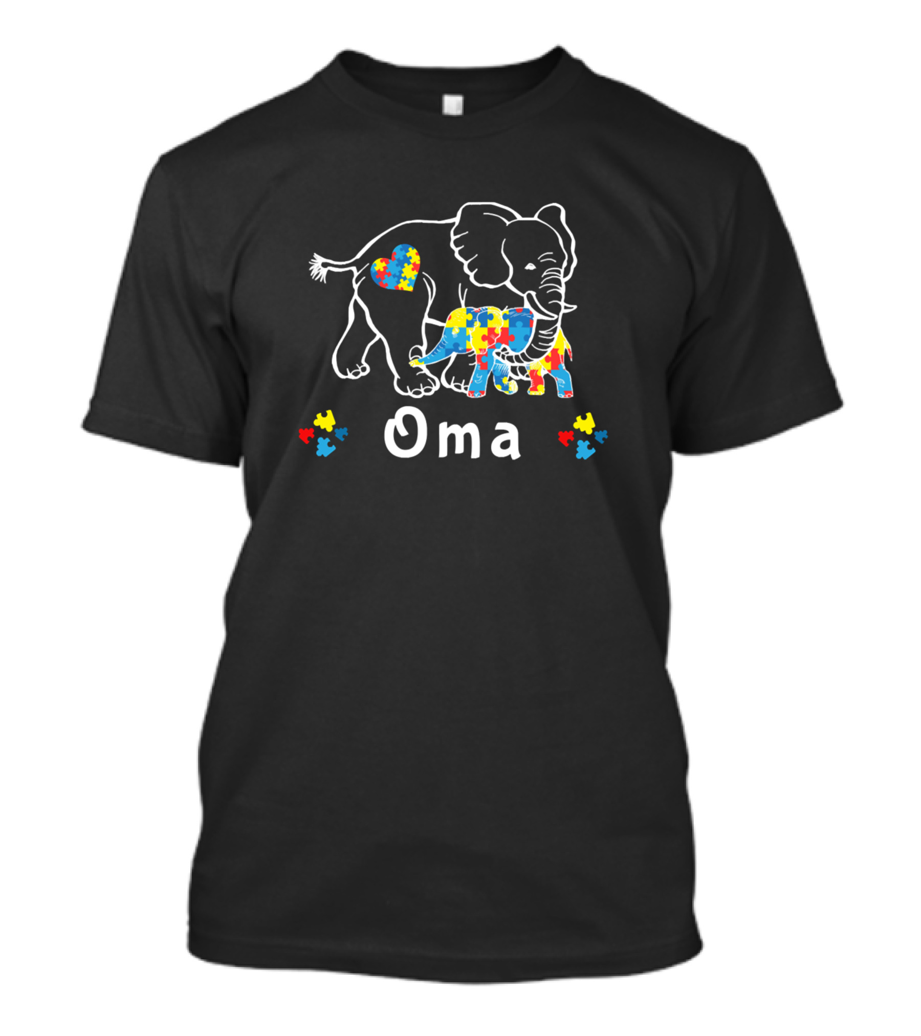 Oma Autism Awareness Elephant With Puzzle Heart T-Shirt