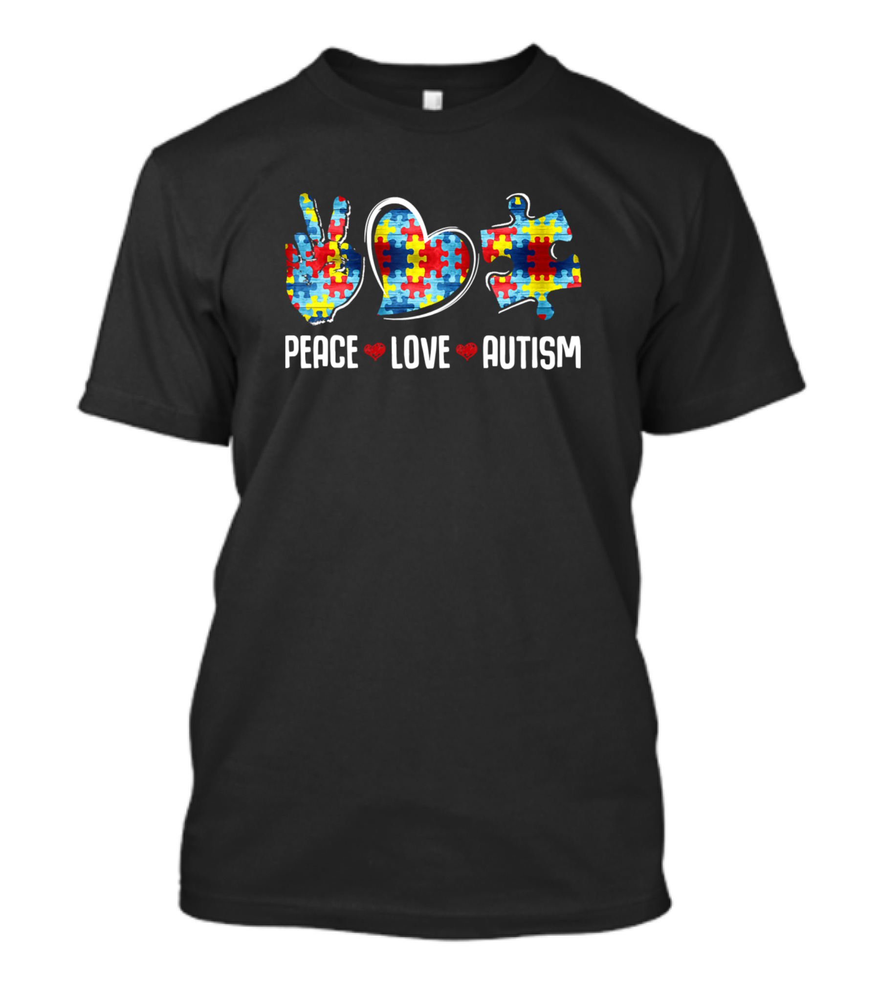 Peace Love Autism Puzzle Pieces Awareness T-Shirt