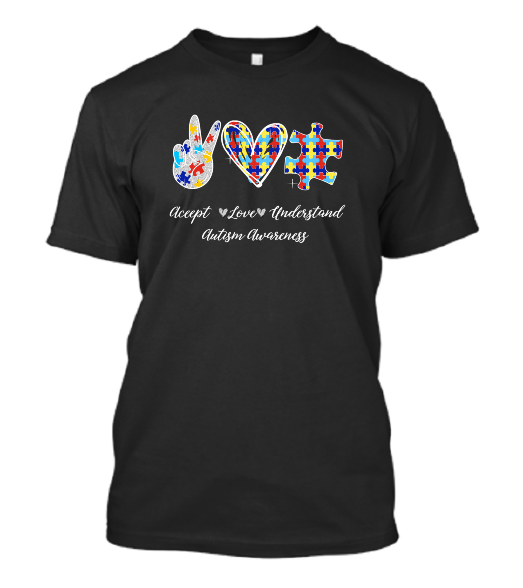 Accept Love Understand Autism Awareness Peace Heart Puzzle T-Shirt