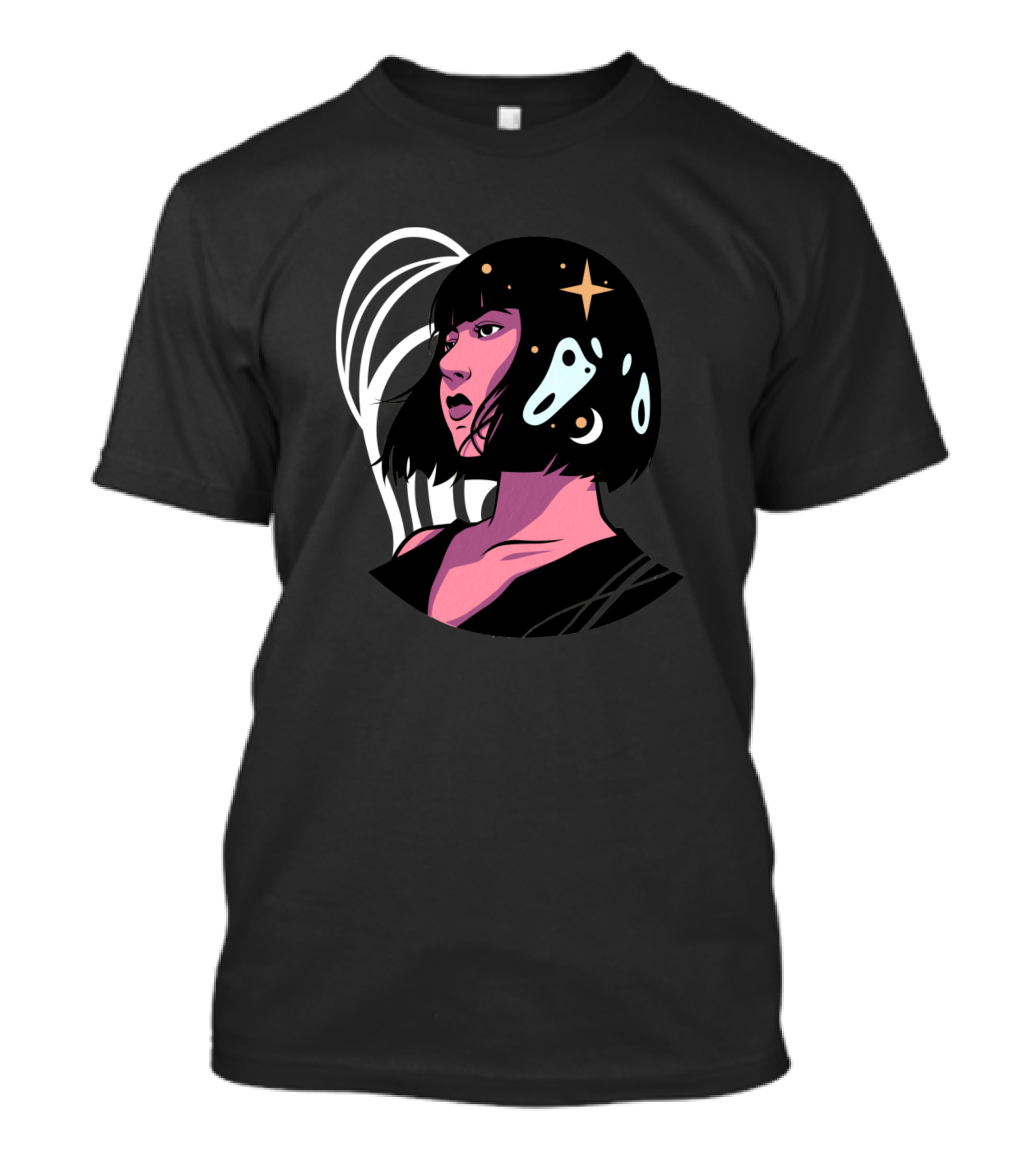 Cosmic Girl Galaxy Portrait With Stars And Planets T-Shirt