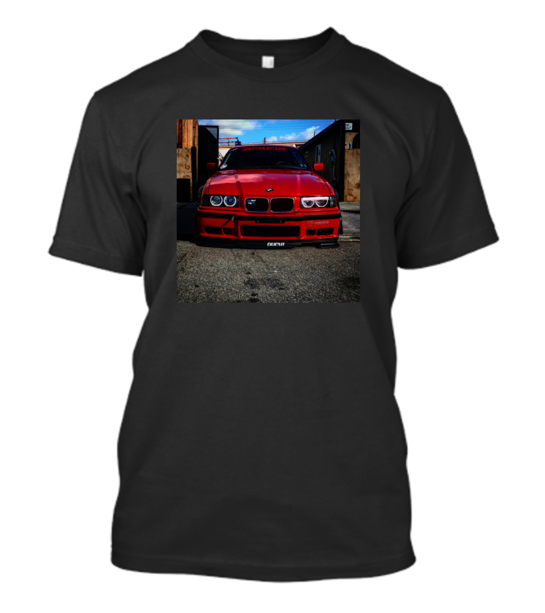 E36 BMW Red Performance Car Scene Hella Flush Aesthetic Street View T-Shirt
