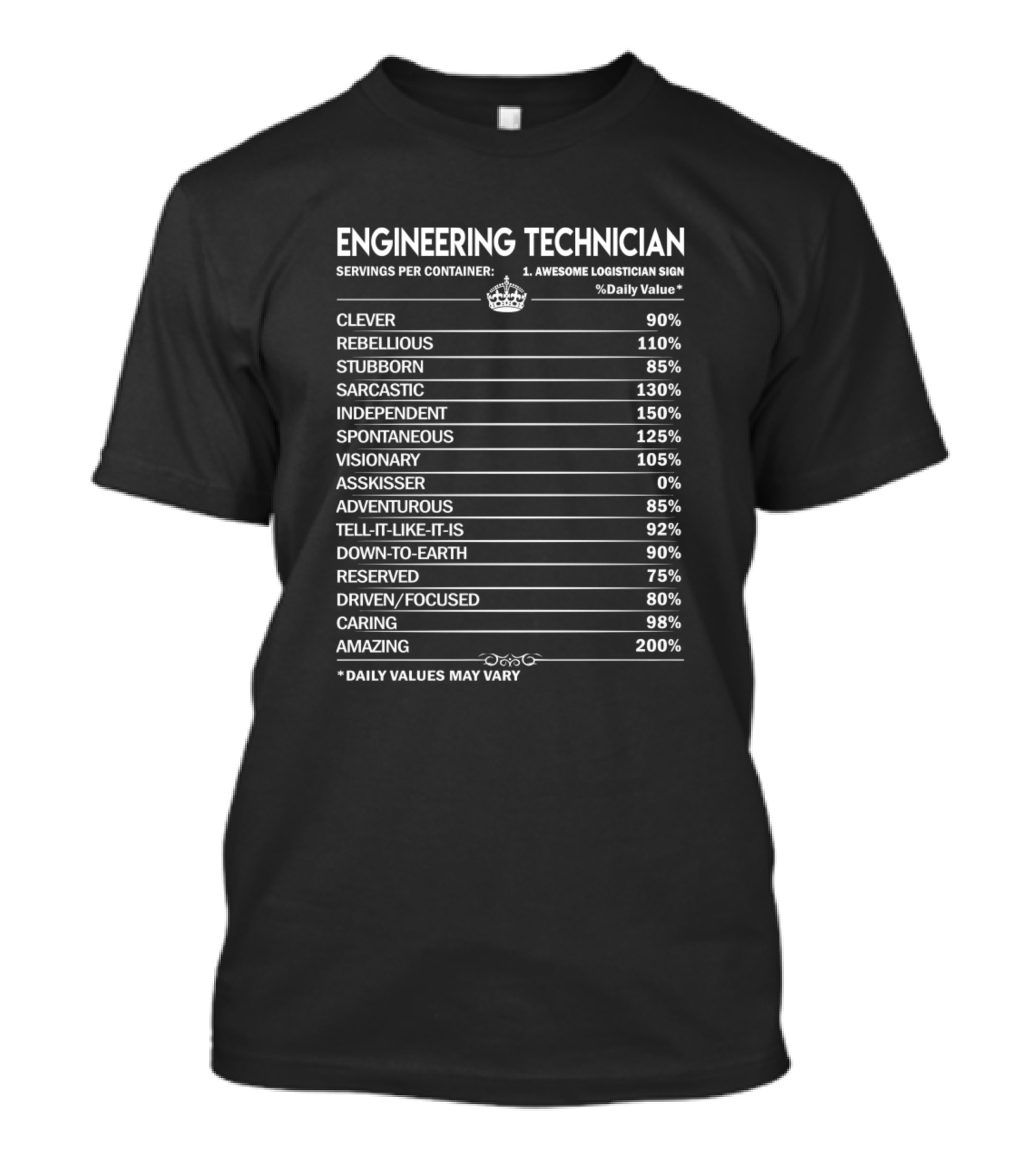 Engineering Technician Clever Rebellious Stubborn Sarcastic Independent Spontaneous Visionary Adventurous Reserved Driven Caring Amazing T-Shirt