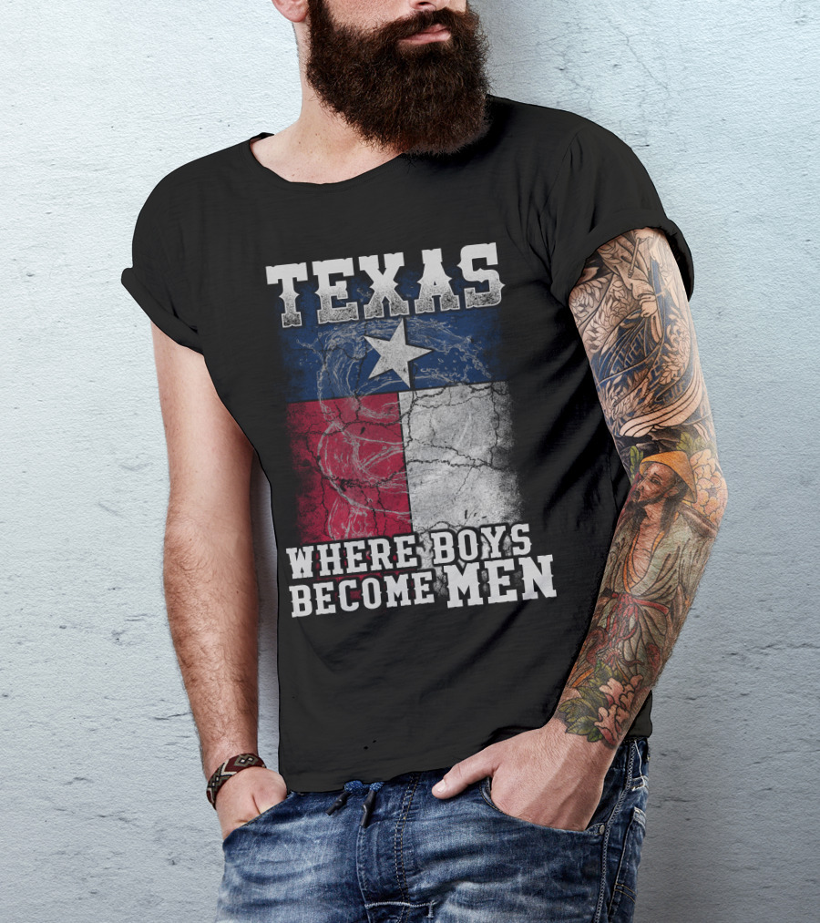 Texas Where Boys Become Men Lone Star Flag Cracked T-Shirt