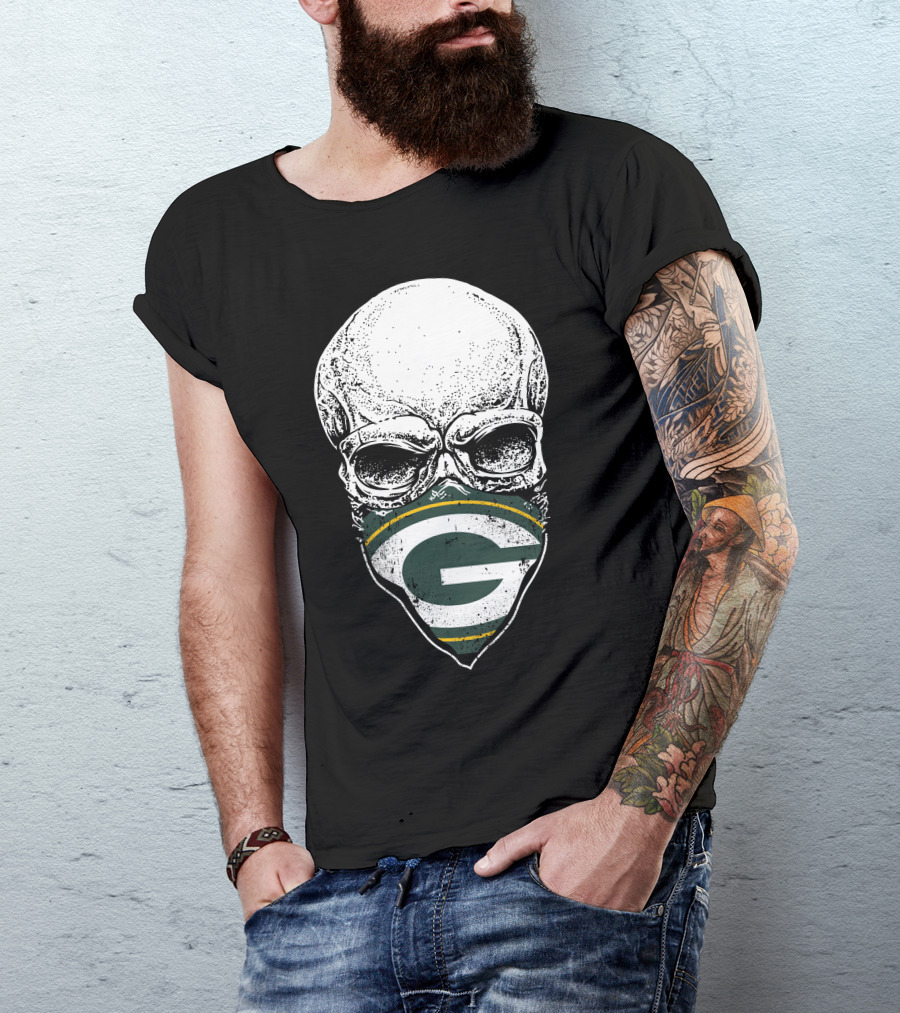 Green Bay Packers Skull Logo Face Mask T-Shirt