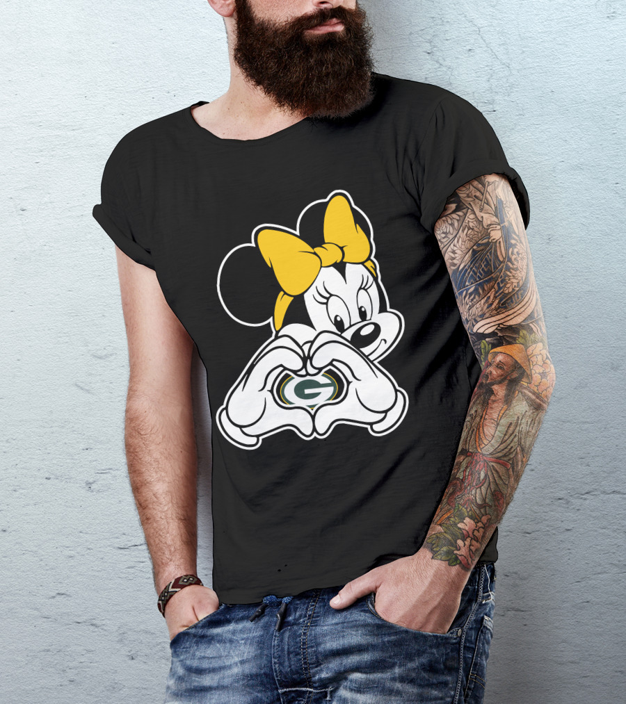 Minnie Mouse Green Bay Packers Heart Hands T-Shirt